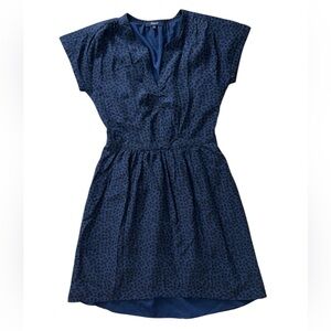 Madewell 100% Silk Navy Leaf-Print A-Line Mini/Midi Dress 💙🍂